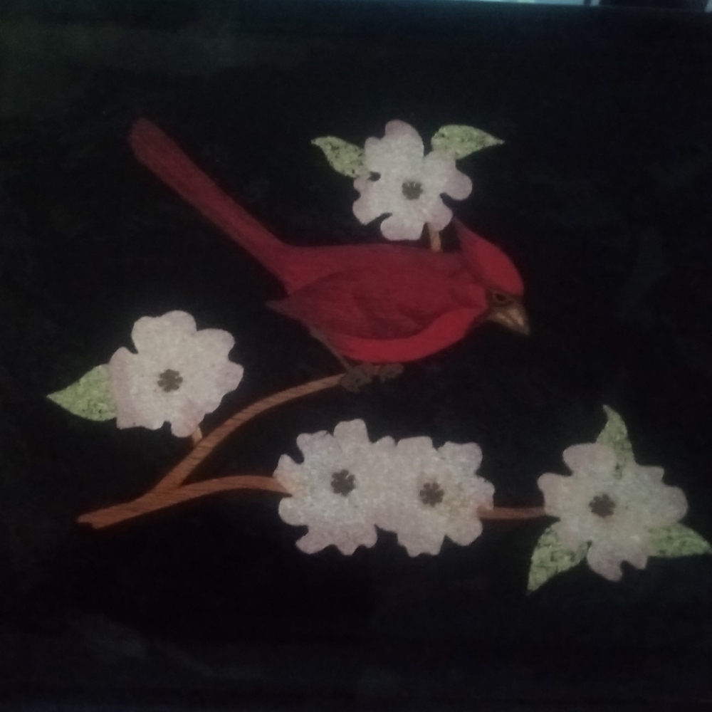 Cardinal and Dogwood Flower Couroc Of Monterey California Black Tray
